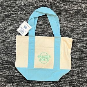 2025 Trader Joe's Mini Pastel Canvas Tote Bag Sky Blue